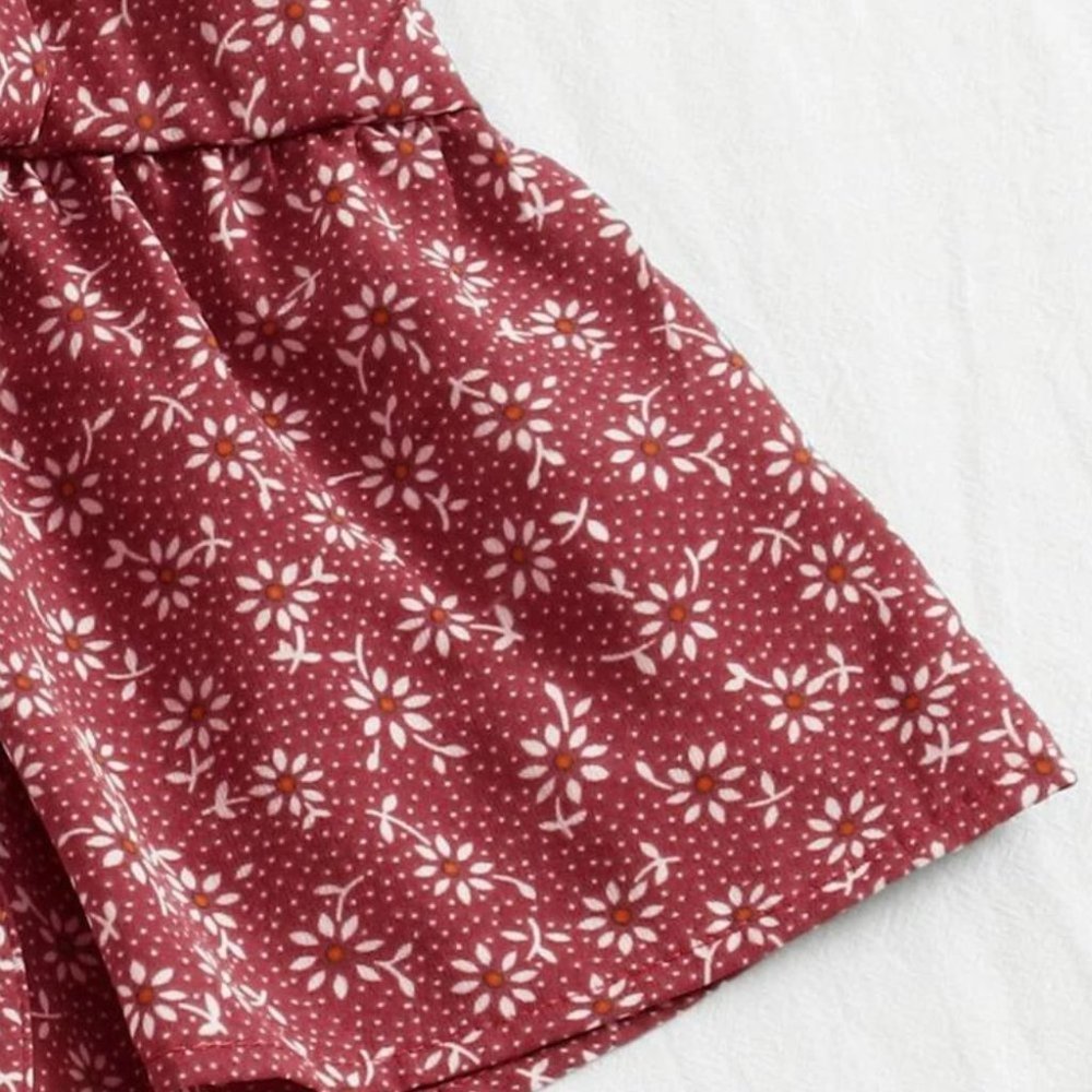 Boho Floral print front tie babydoll peplum crop top ROSE RED - Picture 5 of 8